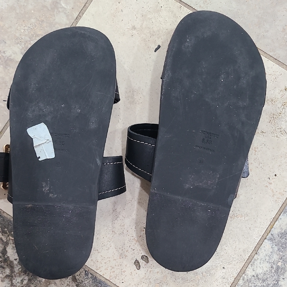 SCHUTZ Black Slides with Gold Accents - Picture 6 of 8